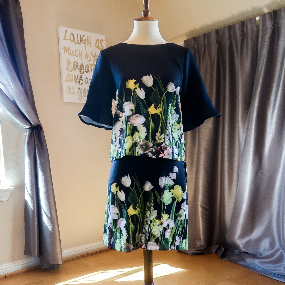 Black with floral skirt & top set size XS